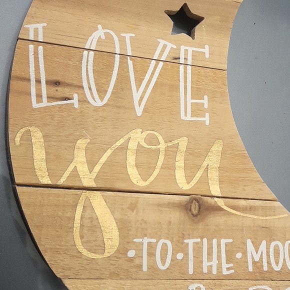 Wooden Moon Wall Hanging Vintage Wood Home Decor Love You to Moon - Picture 5 of 7